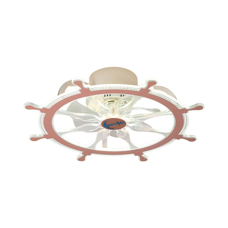 7 lames volant volant semi-plafonnier plafonnier moderniste en acrylique Nursery Pendants LED PENDANT Light en rose / bleu, 23 "de large