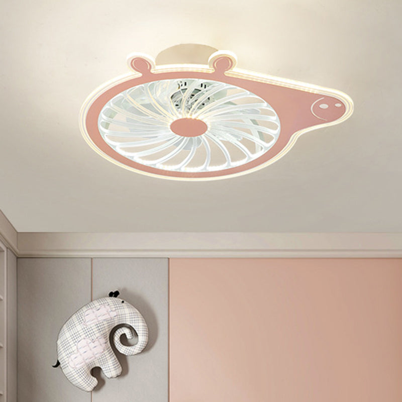 Cartoon Pig Enfants Room suspendu le luminaire ventilateur en acrylique LED simple LED Semi Flush Plafond Lampe en rose / bleu, 23,5 "de long