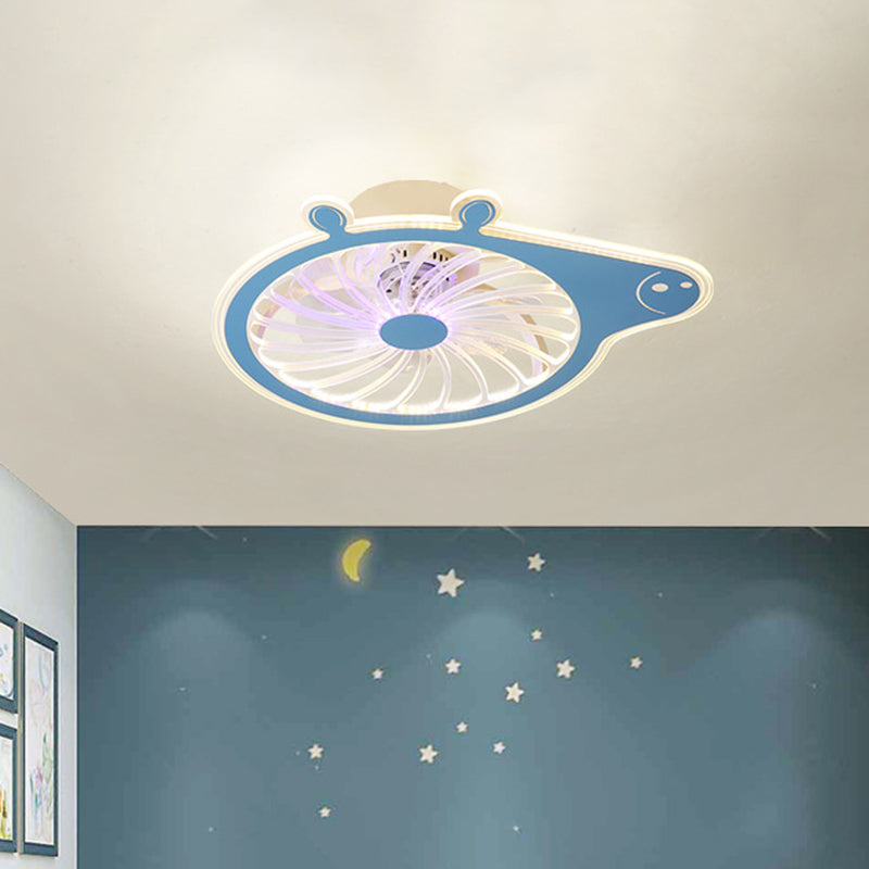 Cartoon Pig Enfants Room suspendu le luminaire ventilateur en acrylique LED simple LED Semi Flush Plafond Lampe en rose / bleu, 23,5 "de long