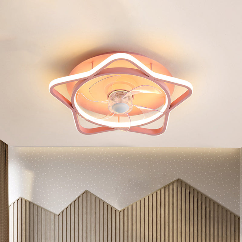 5 cuchillas redondas/forma estrella de la habitación del niño LED LED acrílico LED contemporar Semi Flush Monte, 18 pulgadas de diámetro