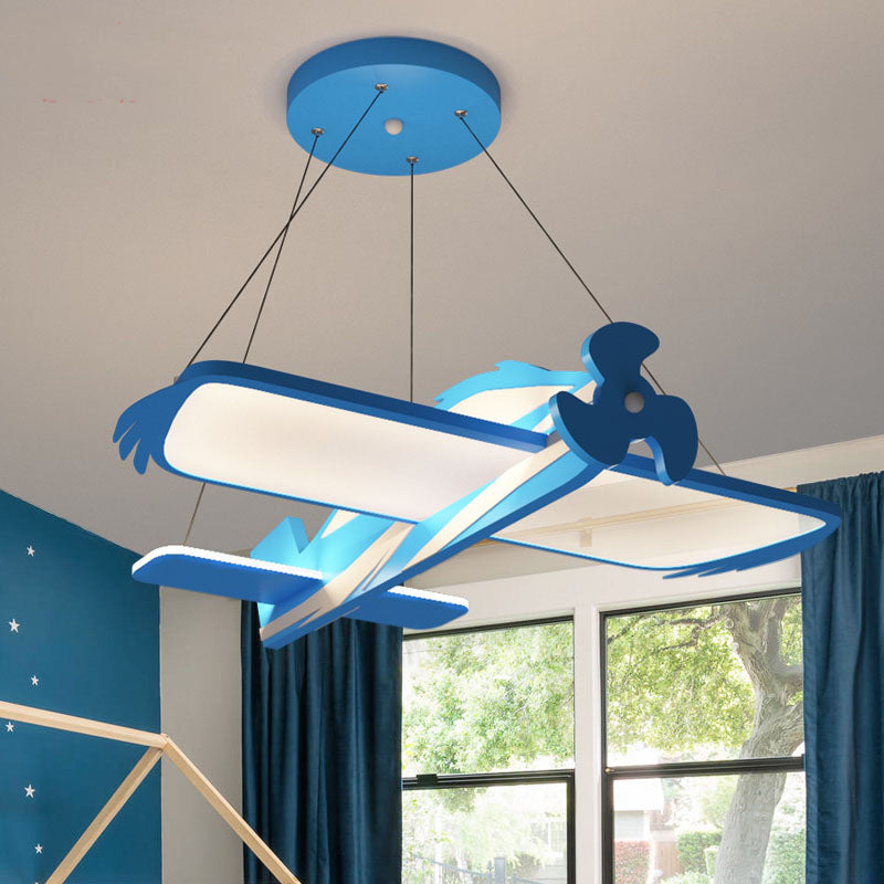 Blue Airplane Pendant Chandelier Modern LED Metallic Hanging Light Fixture for Children Room