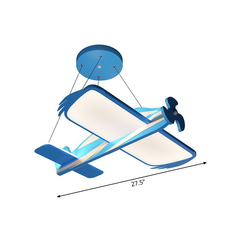 Blue Airplane Pendant Chandelier Modern LED Metallic Hanging Light Fixture for Children Room