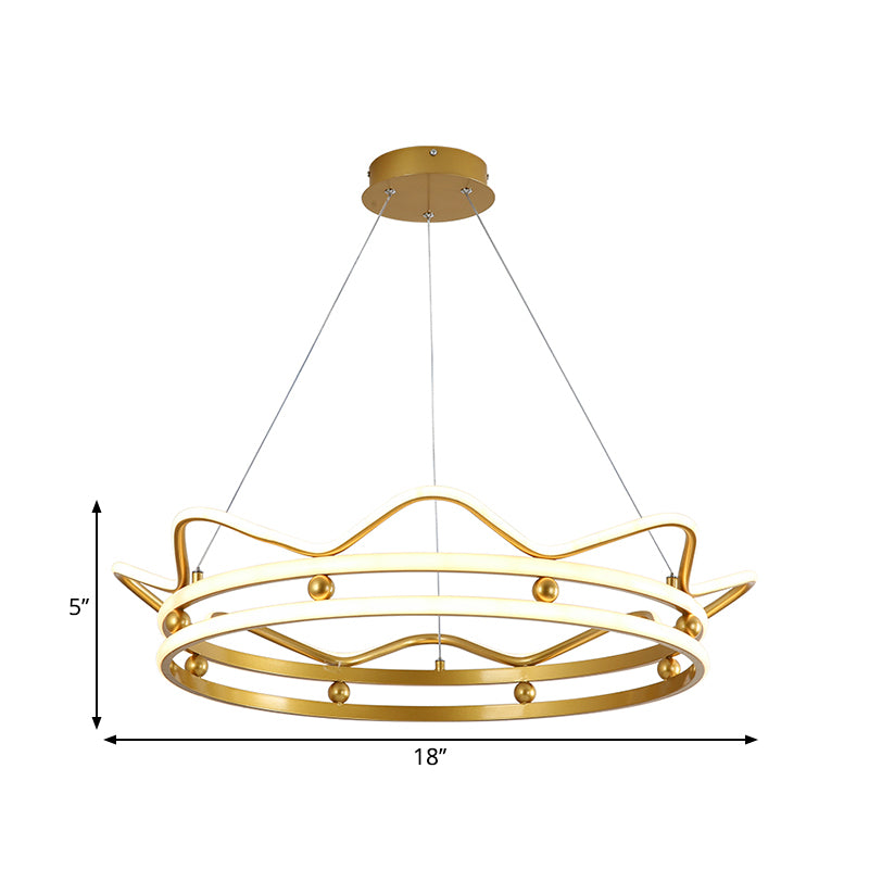 Metal Crown Frame Hanging Light Modernist LED Gold Chandelier Pendant Light for Bedroom