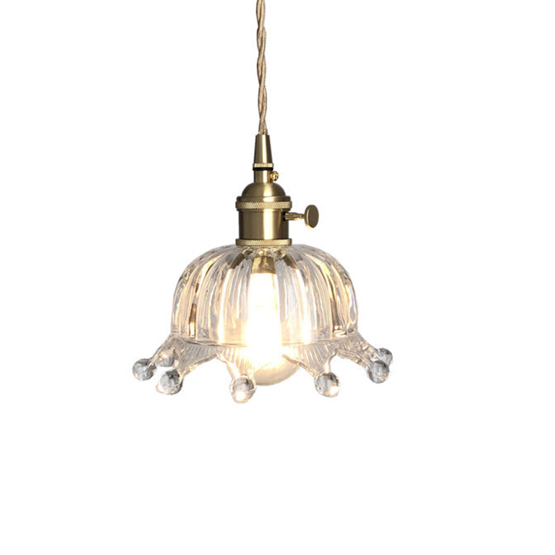 Illuminazione a sospensione a cupola in vetro trasparente con design a corona moderno 1 ottone leggero giù mini lampada sospesa per il passaggio