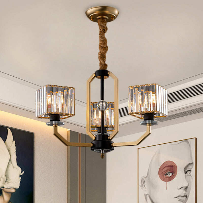 Kristallprismen Würfel Deckenkraut minimalistisch 3/6/8-Bulb-hängende hängende Leuchte mit gebogenem Arm in Messing