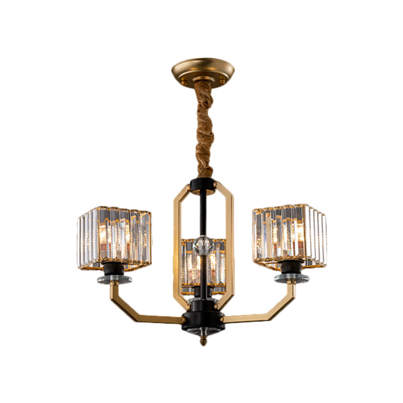 Kristallprismen Würfel Deckenkraut minimalistisch 3/6/8-Bulb-hängende hängende Leuchte mit gebogenem Arm in Messing
