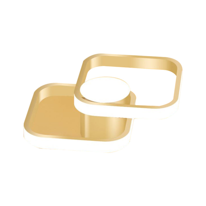 Iluminación de techo con marco cuadrado de metal, accesorio de montaje empotrado LED dorado, luz cálida/blanca