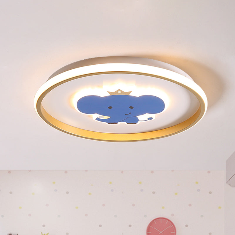 Plane/Elephant/Fish Metallic Flush Light Fixture Cartoon LED Blue Close to Ceiling Lamp for Kids Room