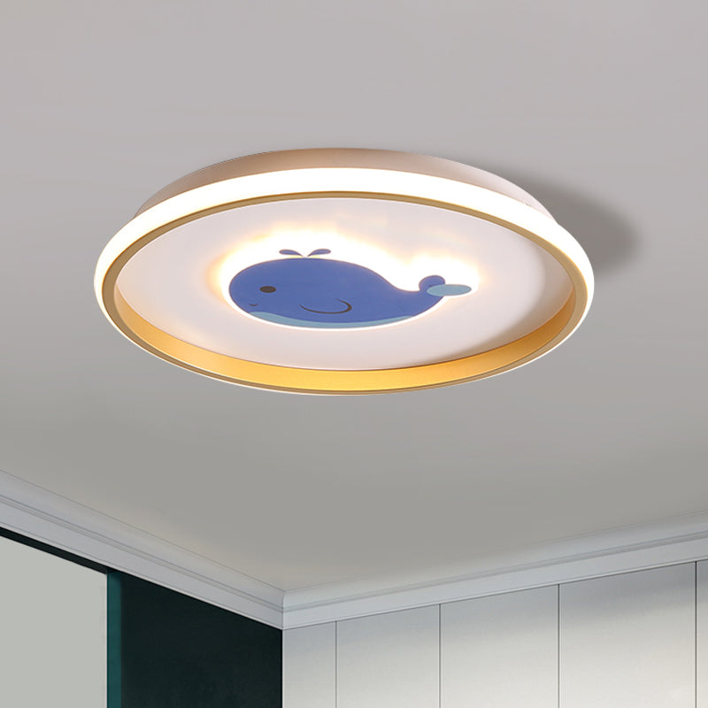 Plane/Elephant/Fish Metallic Flush Light Fixture Cartoon LED Blue Close to Ceiling Lamp for Kids Room