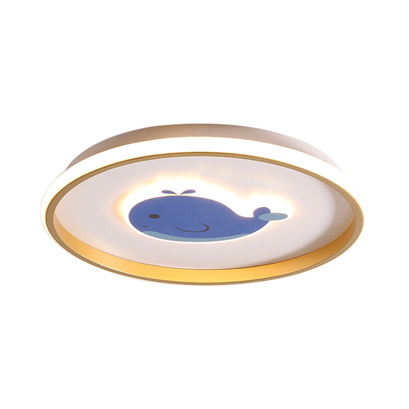 Plane/Elephant/Fish Metallic Flush Light Fixture Cartoon LED Blue Close to Ceiling Lamp for Kids Room