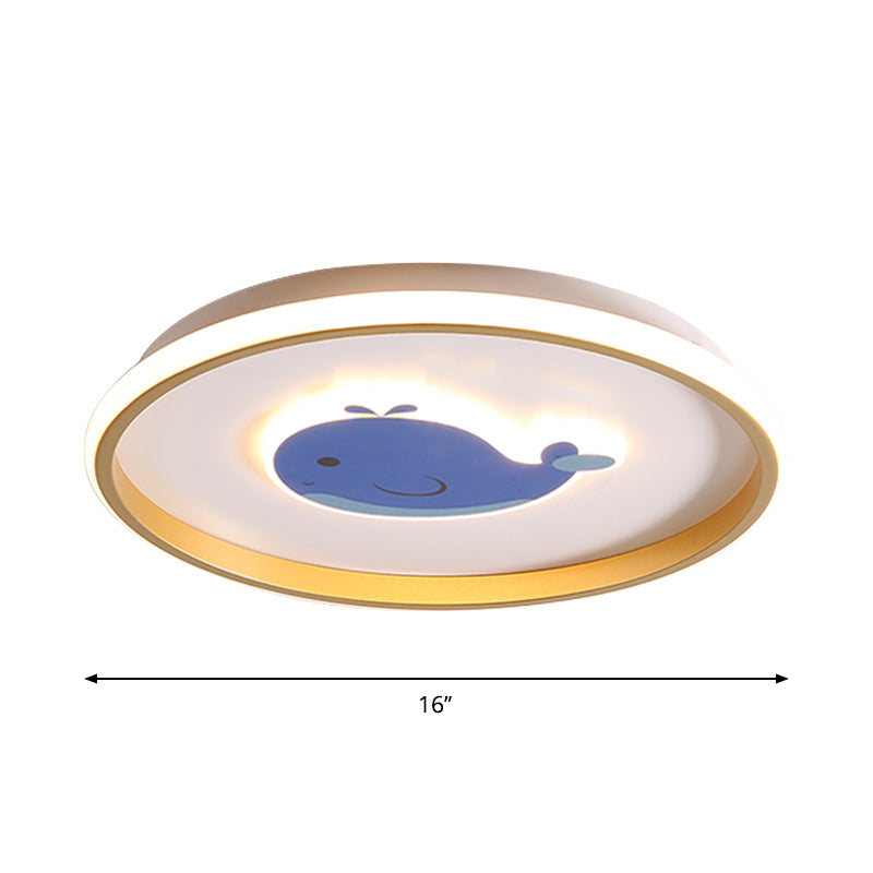 Plane/Elephant/Fish Metallic Flush Light Fixture Cartoon LED Blue Close to Ceiling Lamp for Kids Room