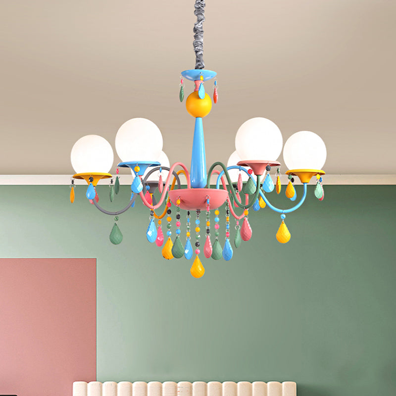 Pink and Yellow Curved Arm Chandelier Light Cartoon 3/5/6 Lights Metallic Pendant Lamp with/without Shade