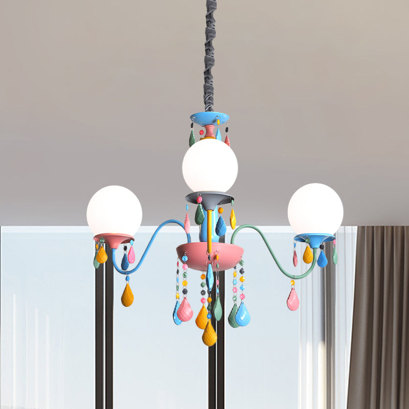 Pink and Yellow Curved Arm Chandelier Light Cartoon 3/5/6 Lights Metallic Pendant Lamp with/without Shade