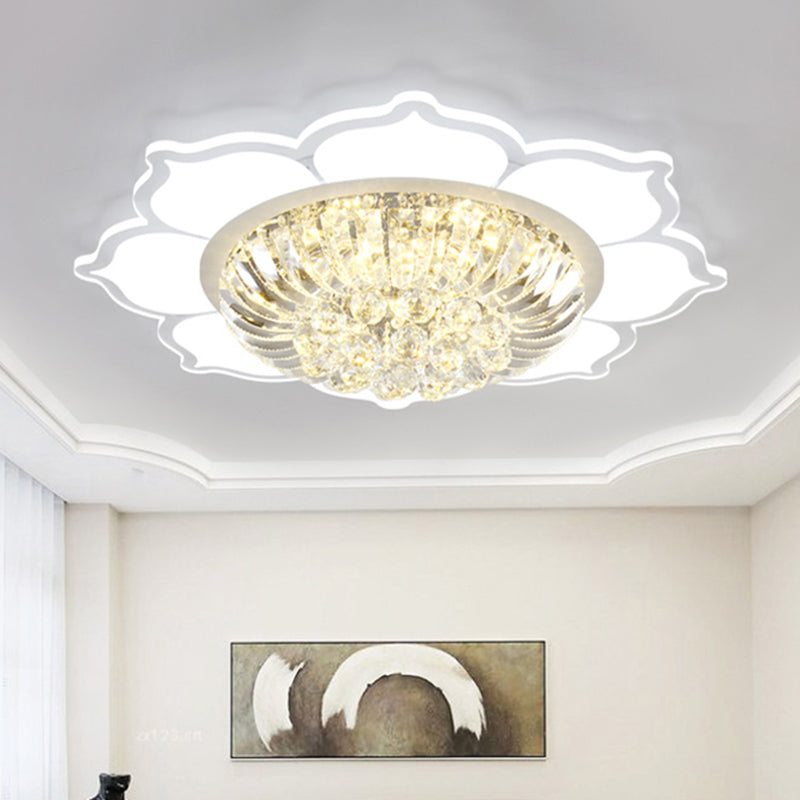 Lotus Prismatic Crystal Ceiling Fixture Modern Style LED White Flush Mount Lighting in Warm/White Light