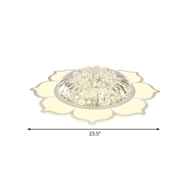 Lotus Prismatic Crystal Ceiling Fixture Modern Style LED White Flush Mount Lighting in Warm/White Light