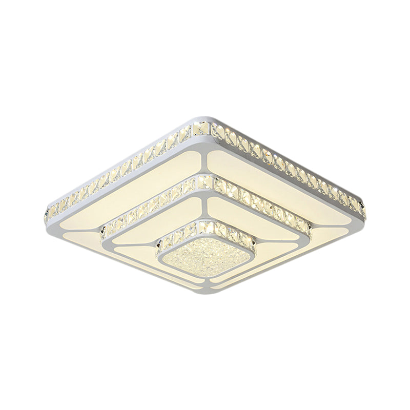 Squared Close to Ceiling Lighting Simple Cut Crystal LED White Flush Mount Lamp Fixture in Warm/White Light
