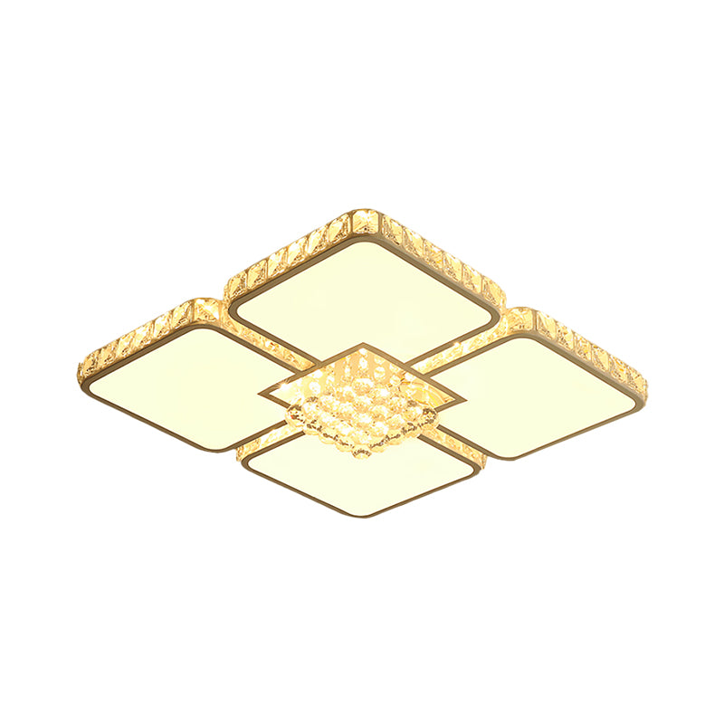 Simple LED Flush Mount Fixture Chrome Square Ceiling Lighting with Crystal Block Shade in Warm/White Light