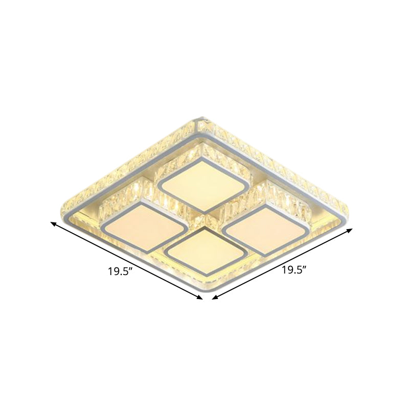 Faceted Crystal Square Ceiling Lighting Contemporary LED White Flush Mount Fixture in Warm/White Light