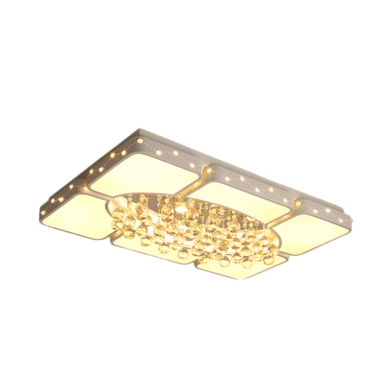 Oblong Metal Flush Mount Light Fixture Minimalist LED White Ceiling Lighting with Dangling Crystal