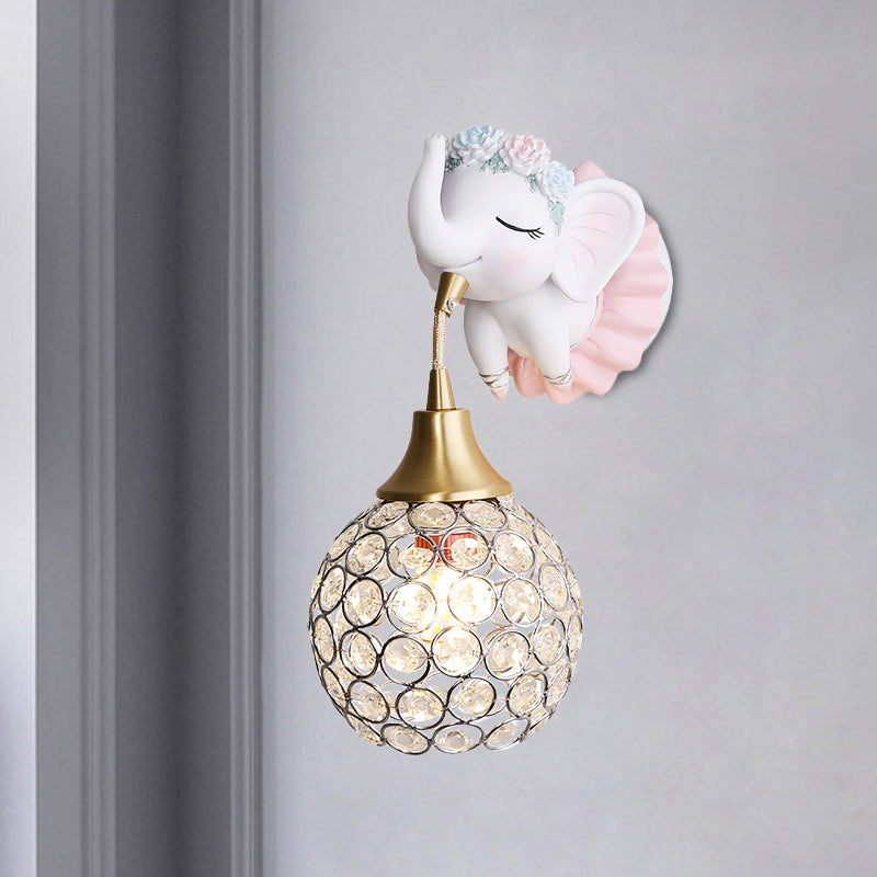 Globo metálico/lágrima de lámpara de lámpara de pared dibujos animados 1 bombilla iluminación de pared rosa con elefante/ciervo/conejo placa trasera