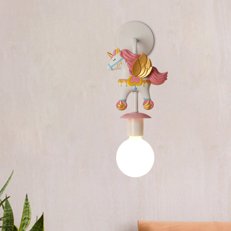 Rainbow Unicorn Wall Lighting Kinderenhars 1 lamp roze/blauwe wandlamp met bol met Globe Glass Shade