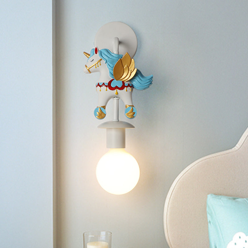 Rainbow Unicorn Wall Lighting Kinderenhars 1 lamp roze/blauwe wandlamp met bol met Globe Glass Shade