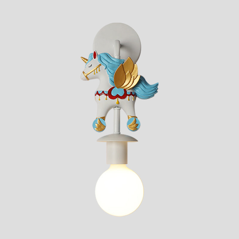 Rainbow Unicorn Wall Lighting Kinderenhars 1 lamp roze/blauwe wandlamp met bol met Globe Glass Shade