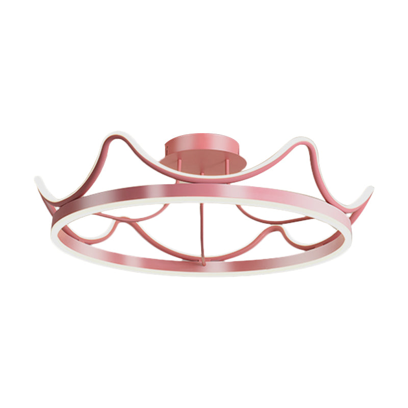 Metal Crown Flush Mount Light Kids LED Close to Ceiling Lamp with Round Canopy in Pink/Gold