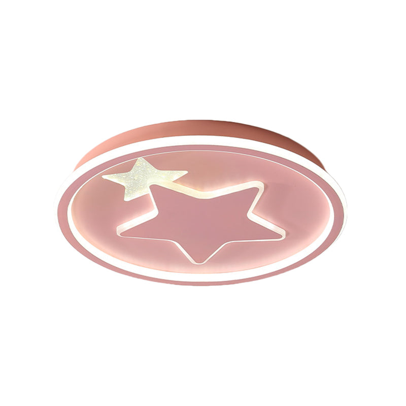 Star Bedroom Ceiling Light Fixture Acrylic LED Cartoon Close to Ceiling Lamp in Black/Pink/Blue