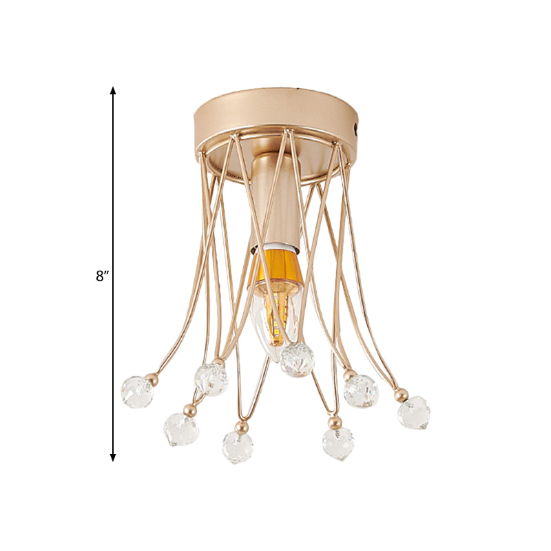 Brass Crown Semi Flush Mount Minimalist 1/3-Light Metal Ceiling Lighting with Crystal Orbs Design