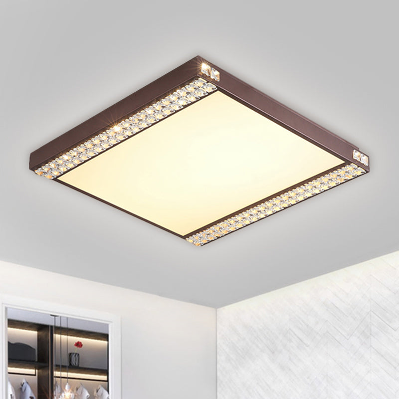 Metallic Square Ceiling Mounted Light Contemporary LED Flushmount Lighting with Crystal Bead Deco in Gold/Coffee