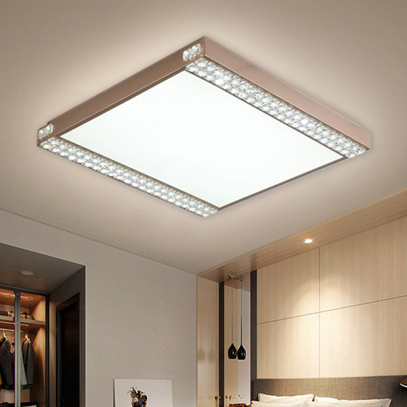 Metallic Square Ceiling Mounted Light Contemporary LED Flushmount Lighting with Crystal Bead Deco in Gold/Coffee