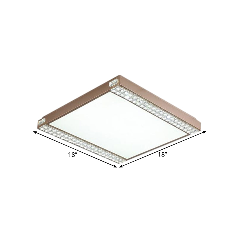 Metallic Square Ceiling Mounted Light Contemporary LED Flushmount Lighting with Crystal Bead Deco in Gold/Coffee