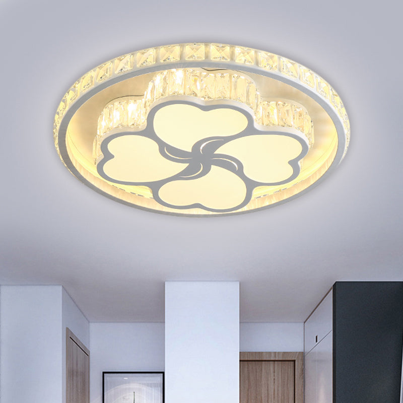White LED Clover Ceiling Flush Mount Modernist Hand-Cut Crystal Flushmount Lighting in Warm/White Light