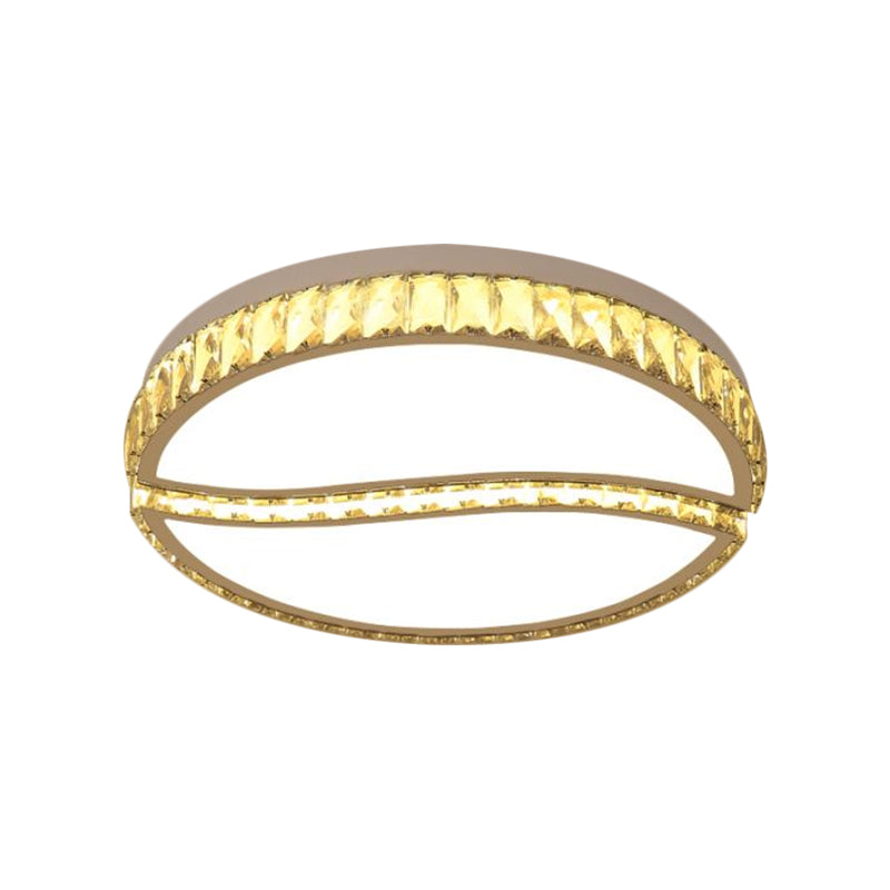 Circular Ceiling Mounted Fixture Contemporary Crystal Rectangle Drawing Room Flushmount in Chrome, Warm/White Light