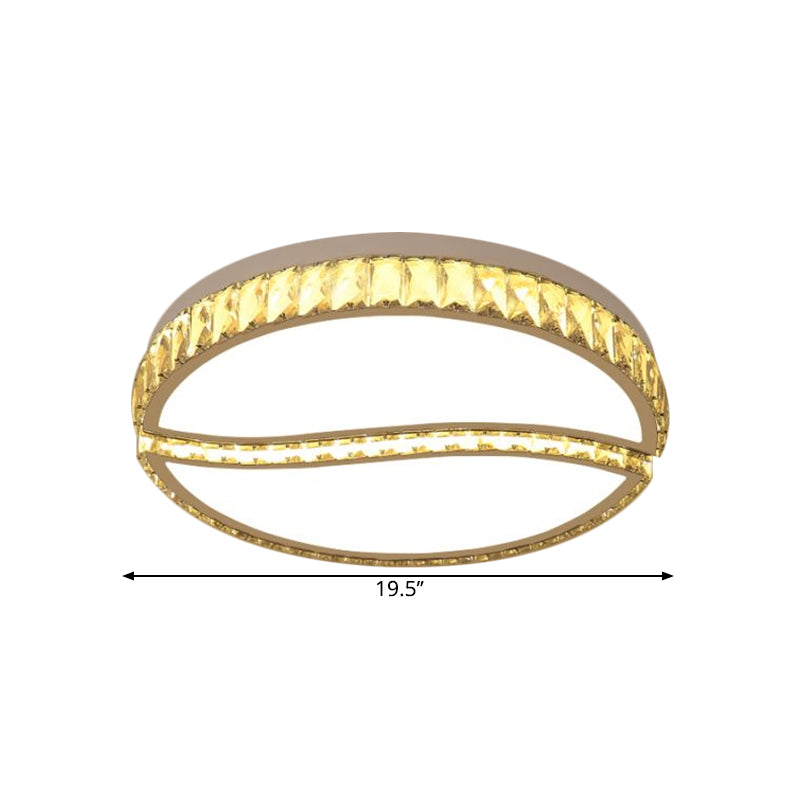 Circular Ceiling Mounted Fixture Contemporary Crystal Rectangle Drawing Room Flushmount in Chrome, Warm/White Light