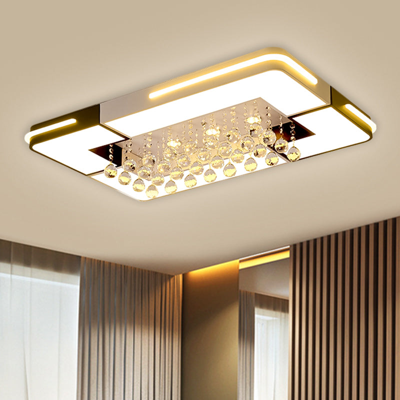 Rectangle LED Ceiling Flush Mount Modern Acrylic Black and White Flushmount with Crystal Ball Deco in White Light