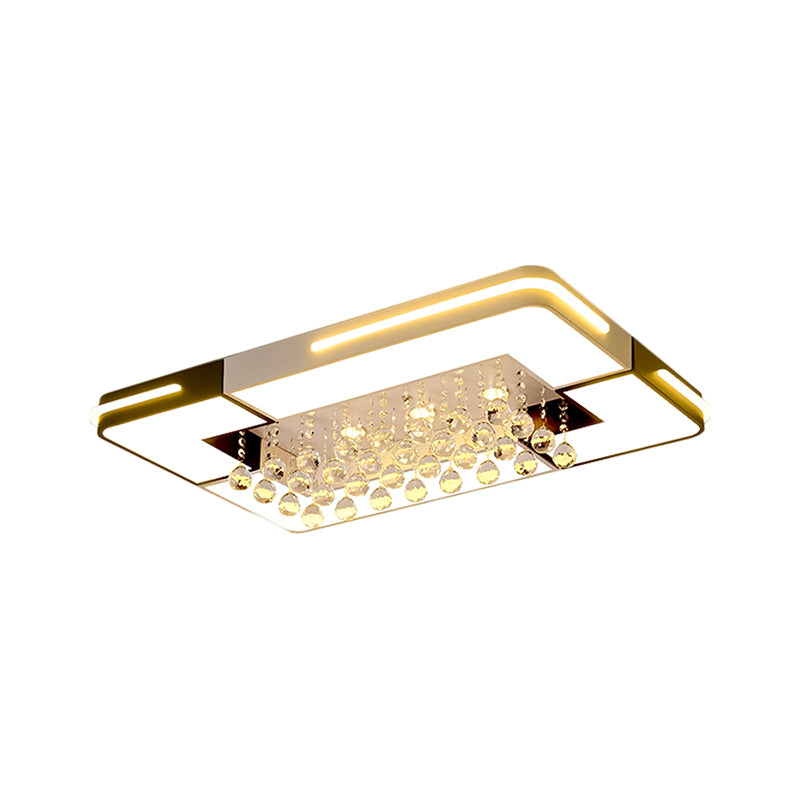 Rectangle LED Ceiling Flush Mount Modern Acrylic Black and White Flushmount with Crystal Ball Deco in White Light