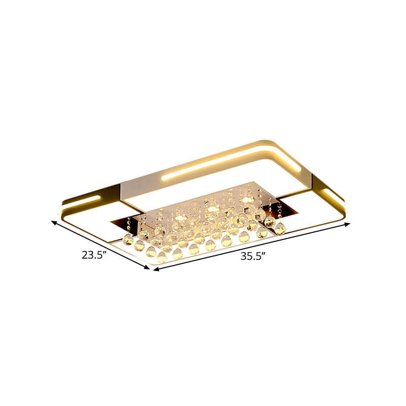 Rectangle LED Ceiling Flush Mount Modern Acrylic Black and White Flushmount with Crystal Ball Deco in White Light