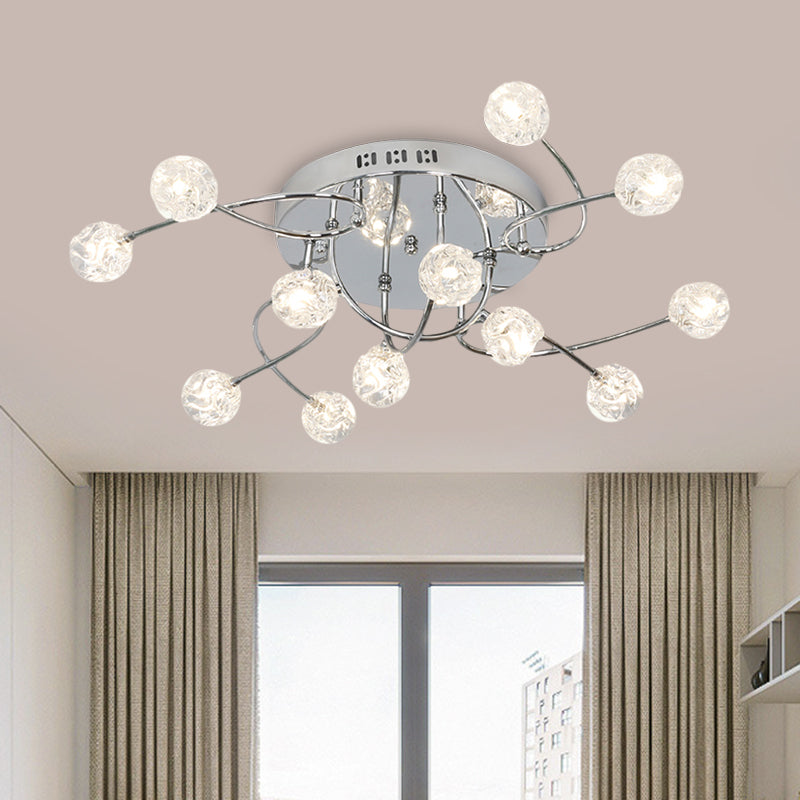 Minimalism Globe Semi Flush Light Beveled Crystal 12/16/20-Bulb Sitting Room Close to Ceiling Lamp in Chrome