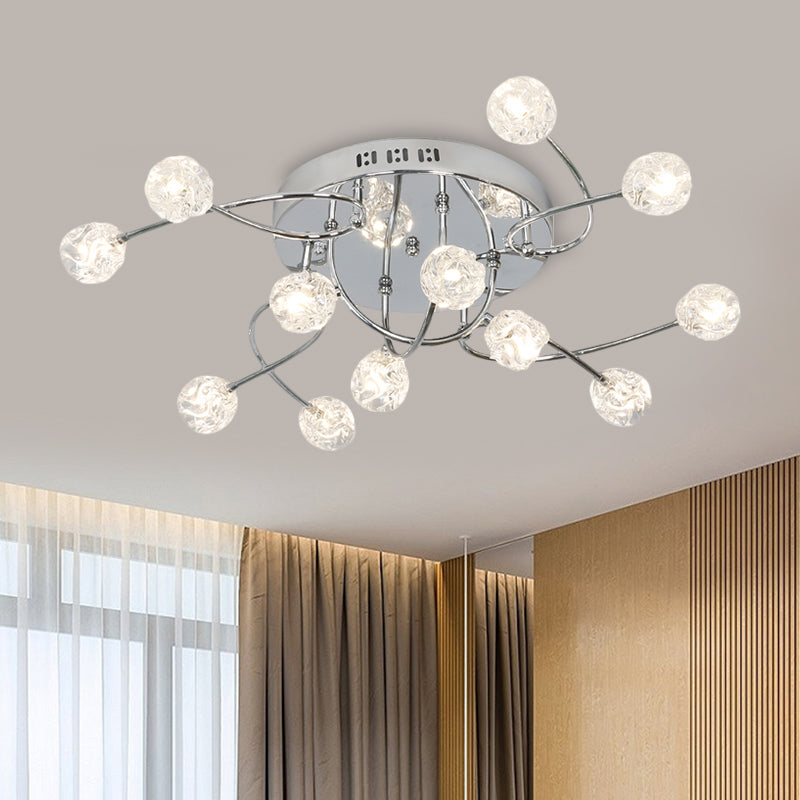 Minimalism Globe Semi Flush Light Beveled Crystal 12/16/20-Bulb Sitting Room Close to Ceiling Lamp in Chrome