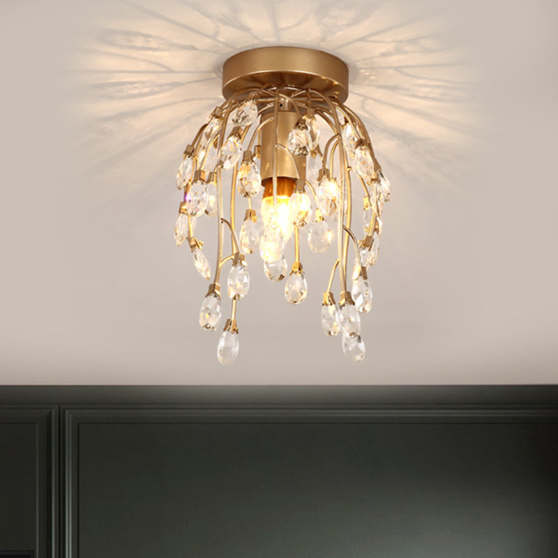 Moderne Krone in der Nähe der Deckenlampe Facetted Crystal 1 Light Corridor Halbflush -Halterung in Messing