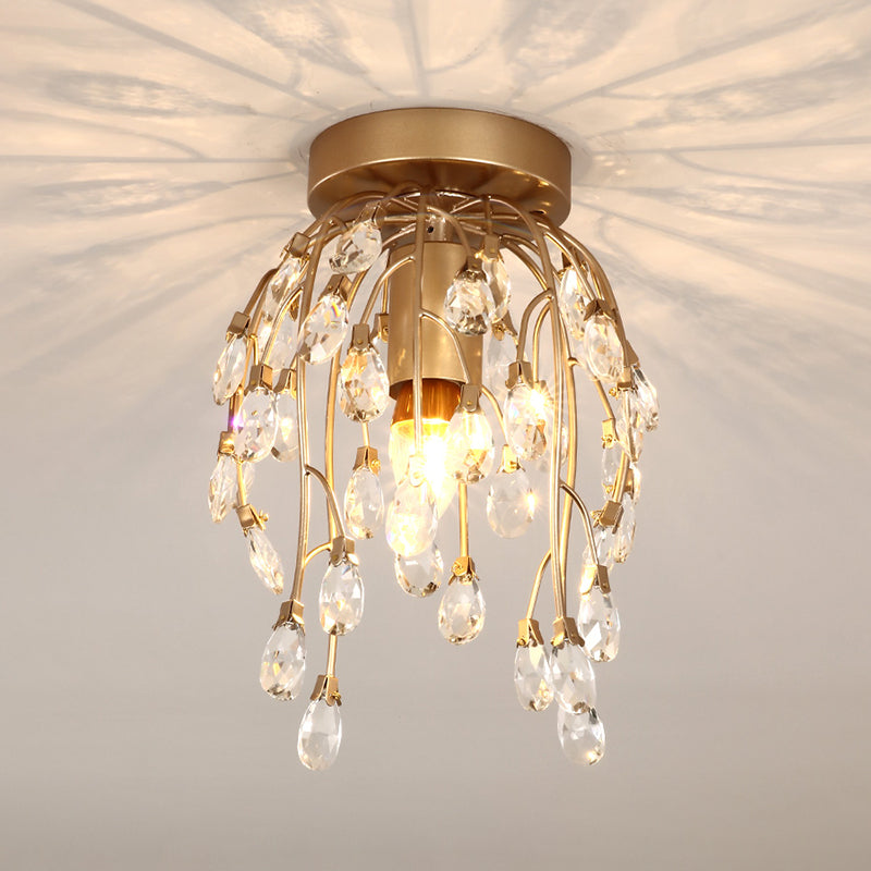 Moderne Krone in der Nähe der Deckenlampe Facetted Crystal 1 Light Corridor Halbflush -Halterung in Messing