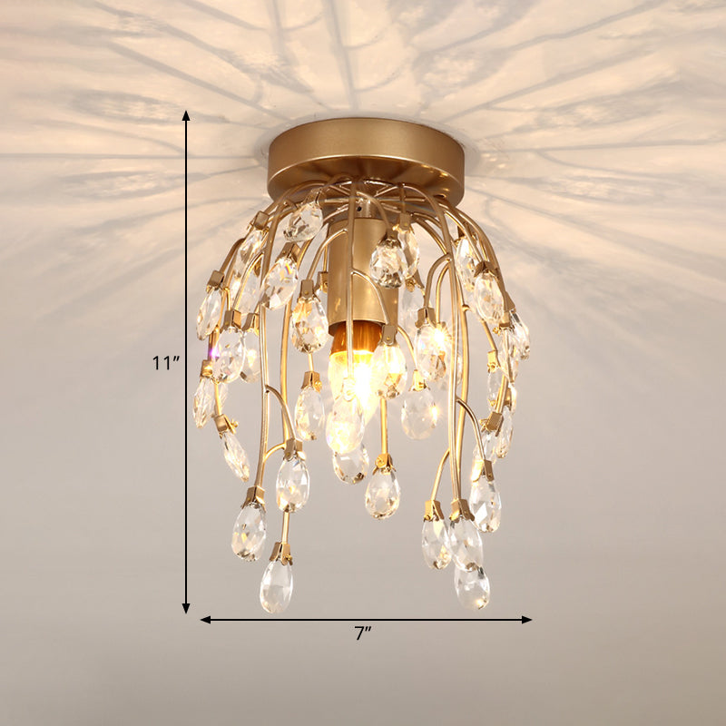Moderne Krone in der Nähe der Deckenlampe Facetted Crystal 1 Light Corridor Halbflush -Halterung in Messing