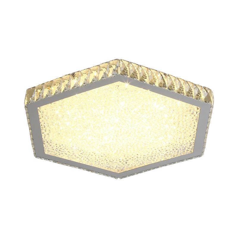 Crystal Block Hexagon Ceiling Lamp Simplicity LED Chrome Flush Mount Lighting in Warm/White Light