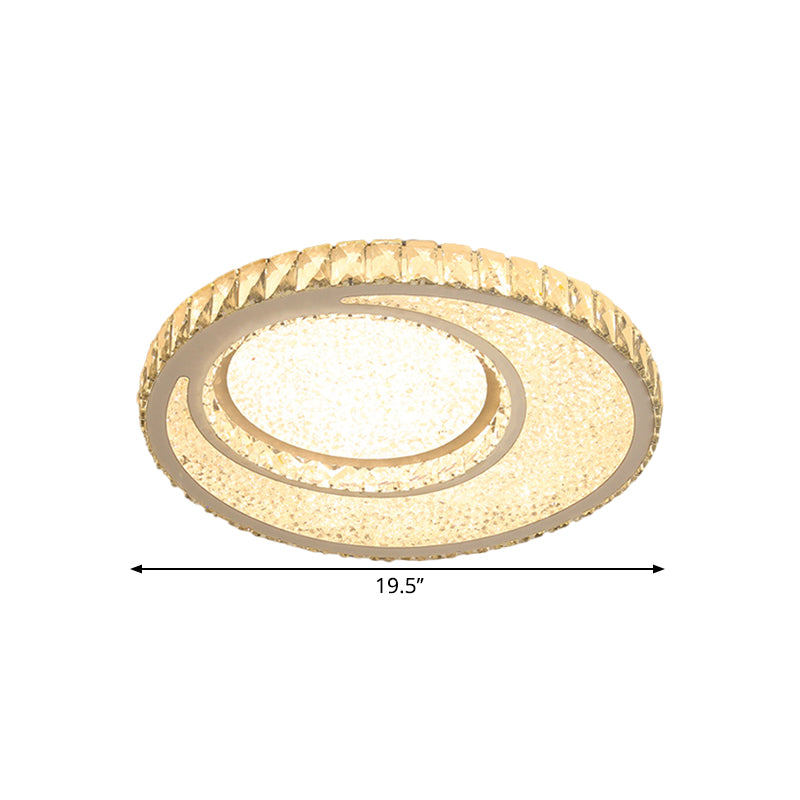 Beveled Crystal Round Ceiling Flush Contemporary LED Flush Mount Lamp in Chrome, Warm/White Light