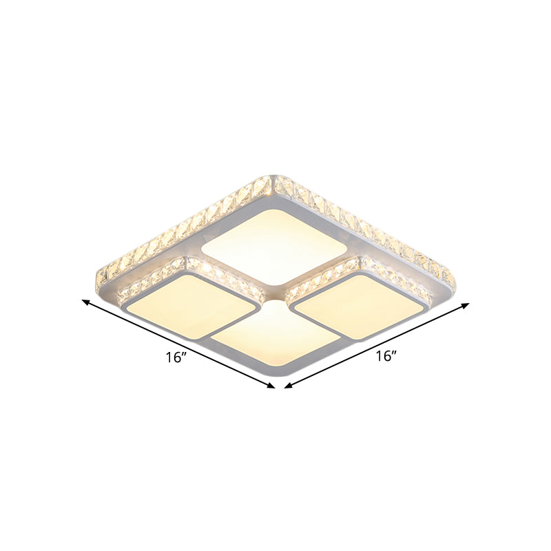 16"/19.5" W Squared Flush Mount Minimalism Crystal Block LED White Close to Ceiling Lamp in Warm/White Light