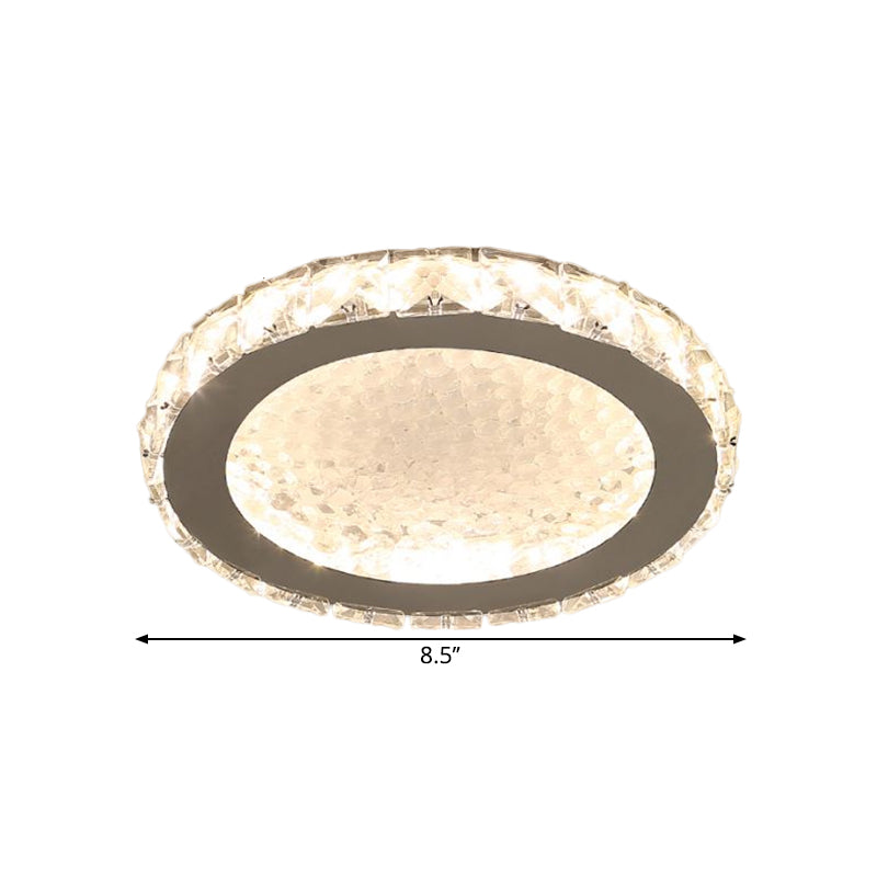 Circle Flush Mount Lamp Simplicity Crystal Block LED Corridor Ceiling Lighting in Chrome, Warm/White Light