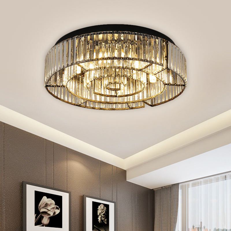 Circular Parlor Flush Mount Light Crystal Rectangle LED Simplicity Close to Ceiling Lighting in Black/Gold