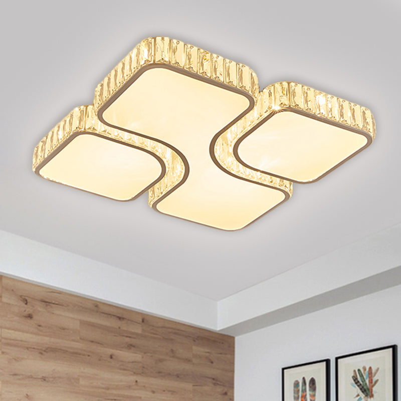 16"/19.5" W Modern LED Flush Lamp Chrome Square Ceiling Mounted Fixture with Crystal Rectangle Shade in Warm/White Light